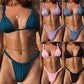 Einfarbiger geknoteter Bikini-Badeanzug für Damen mit geteiltem Schnitt