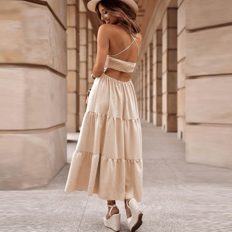 Nuovo abito con bretelle in tinta unita per le donne