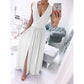 Ärmelloses Sommerkleid mit Knöchelrock für Damen, einfarbig, V-Ausschnitt, vorne geteilt, langes Kleid