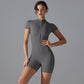 Tuta sportiva da donna con cerniera estiva, a maniche corte, per yoga, fitness, danza, slim, abbigliamento sportivo