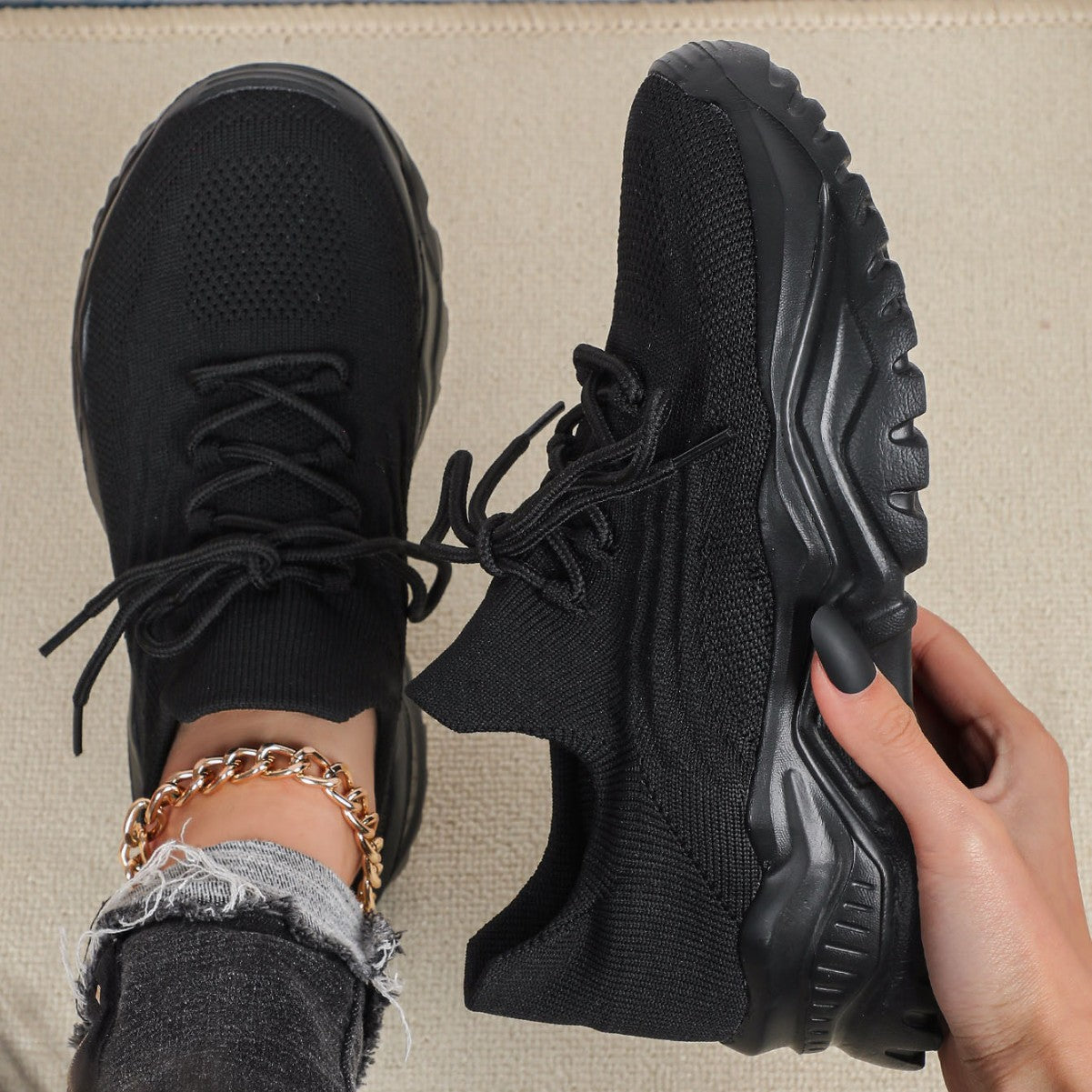 Scarpe sportive da donna in Flyknit traspirante e alla moda, taglie forti, per primavera e autunno