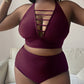 Plump Girls Plus Size Einfarbig Hohl Kreuz Schultergurt Verstellbar Neckholder Bikini