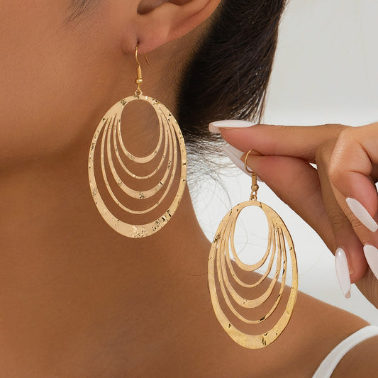 European And American Fashion Elegant 3 Layer Hollow Oval Shaped Big Gold-color