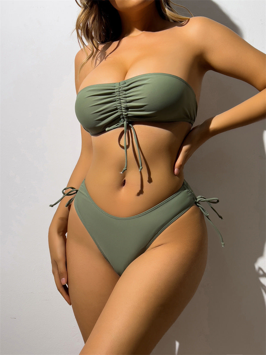Kordelzug Design Tube Bikini Sommer Einfarbig Sexy Badeanzug Für Strand Party Damenbekleidung