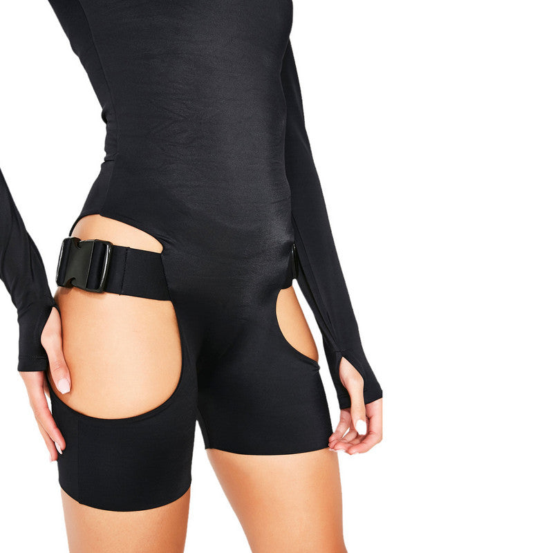 Tuta traforata con fibbia regolabile, pantaloncini a maniche lunghe, tuta da guerriero