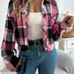 Plaid Faux Pocket Long Sleeve Woolen Cloth Jacket Coat