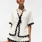 2Pcs Summer Shirt Suit With Short-sleeved V-neck Shirt And Shorts Fashion Wave Print Suits For Womens Clothing