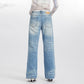 Hohe Taille Wash Drooping Straight Pants Damen Einfaches Design