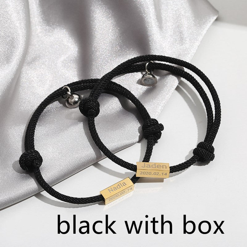 Braccialetto magnetico intrecciato per coppie con nome inciso