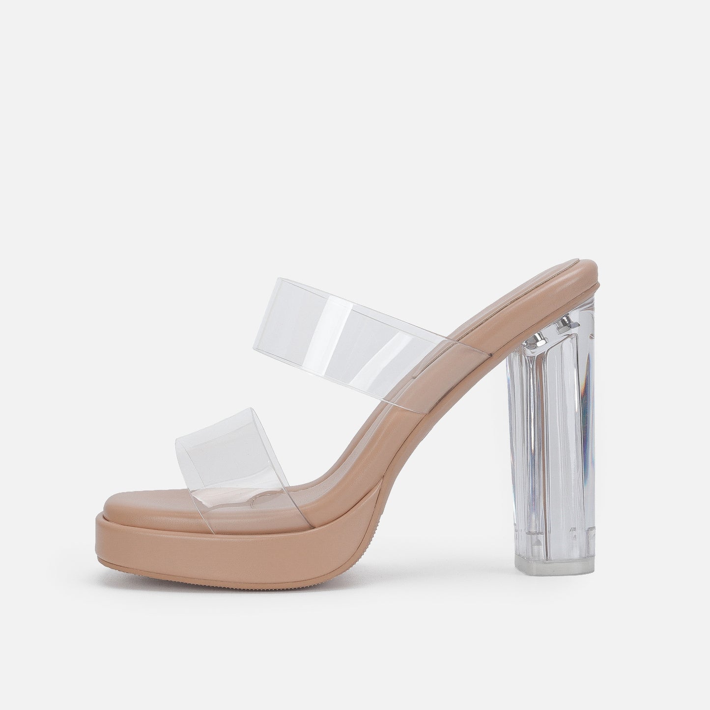 Damen Sandalen mit Knöchelriemen und hohen Absätzen, transparente Kristallschuhe mit dickem Absatz für die Oberbekleidung
