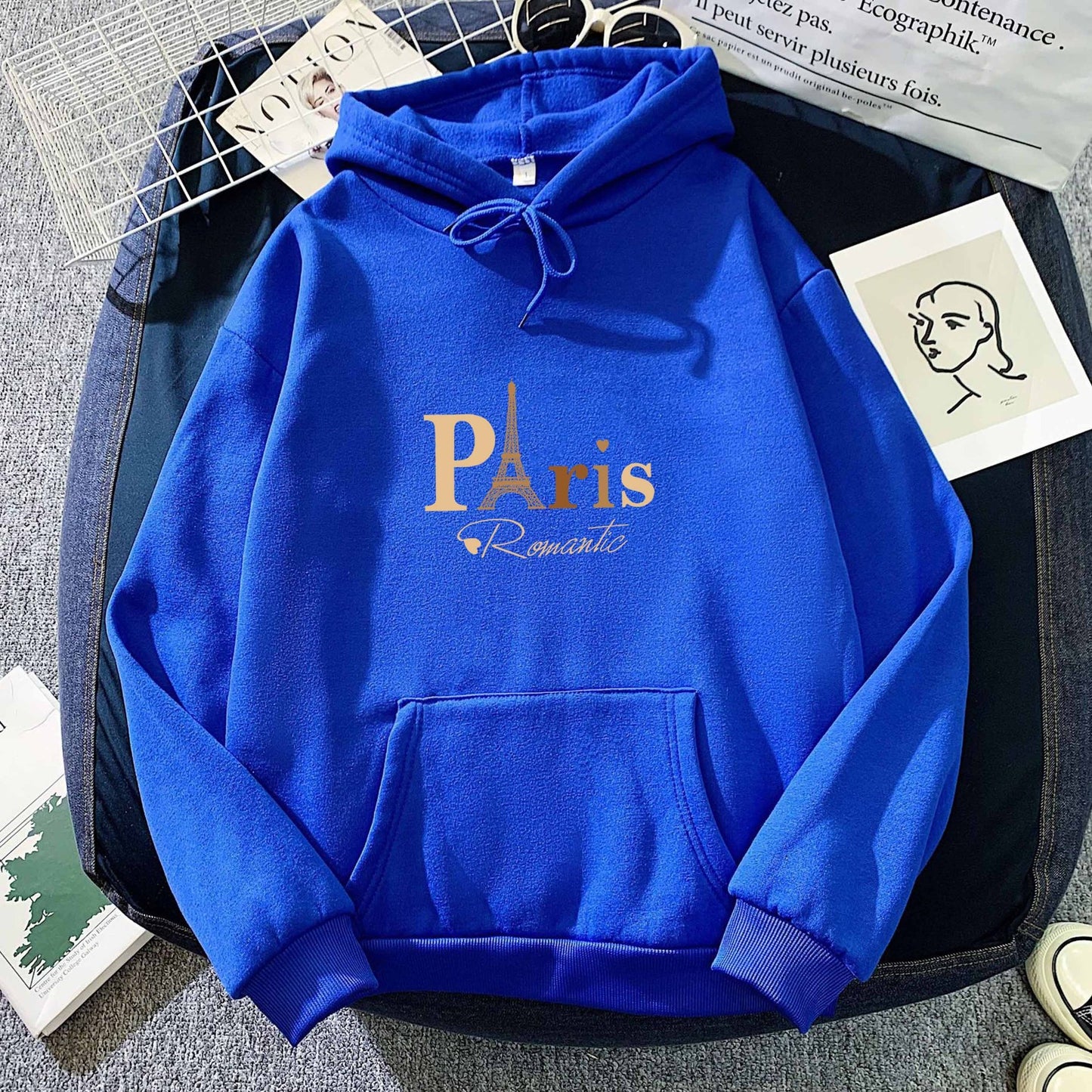 Felpa con cappuccio stampata con lettere, top da coppia femminile