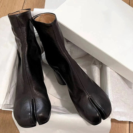 Niche Genuine Leather Split Toe Trotter Women's Shoes