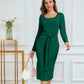 Damen-Midikleider mit langen Ärmeln und Bindeband, Schlitz, Pit Stripe