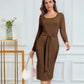 Damen-Midikleider mit langen Ärmeln und Bindeband, Schlitz, Pit Stripe