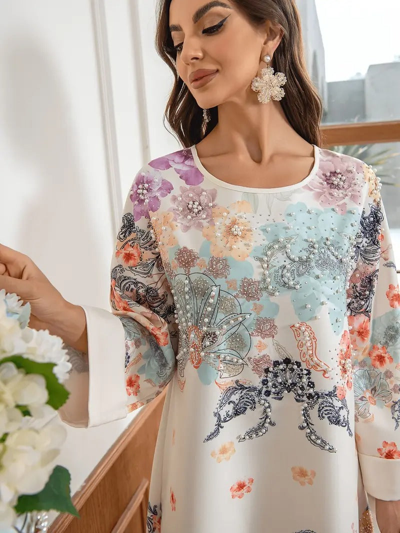 Elegantes langes Kaftankleid mit Blumendruck