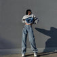 Trendy Mopping Pants High Waist Wide Leg Pants Straight  Jeans