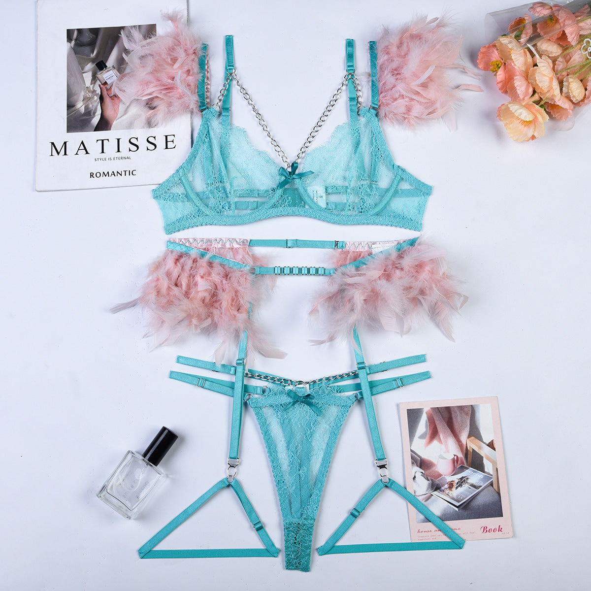 Reggiseno intimo sexy in pizzo con catene natalizie da donna