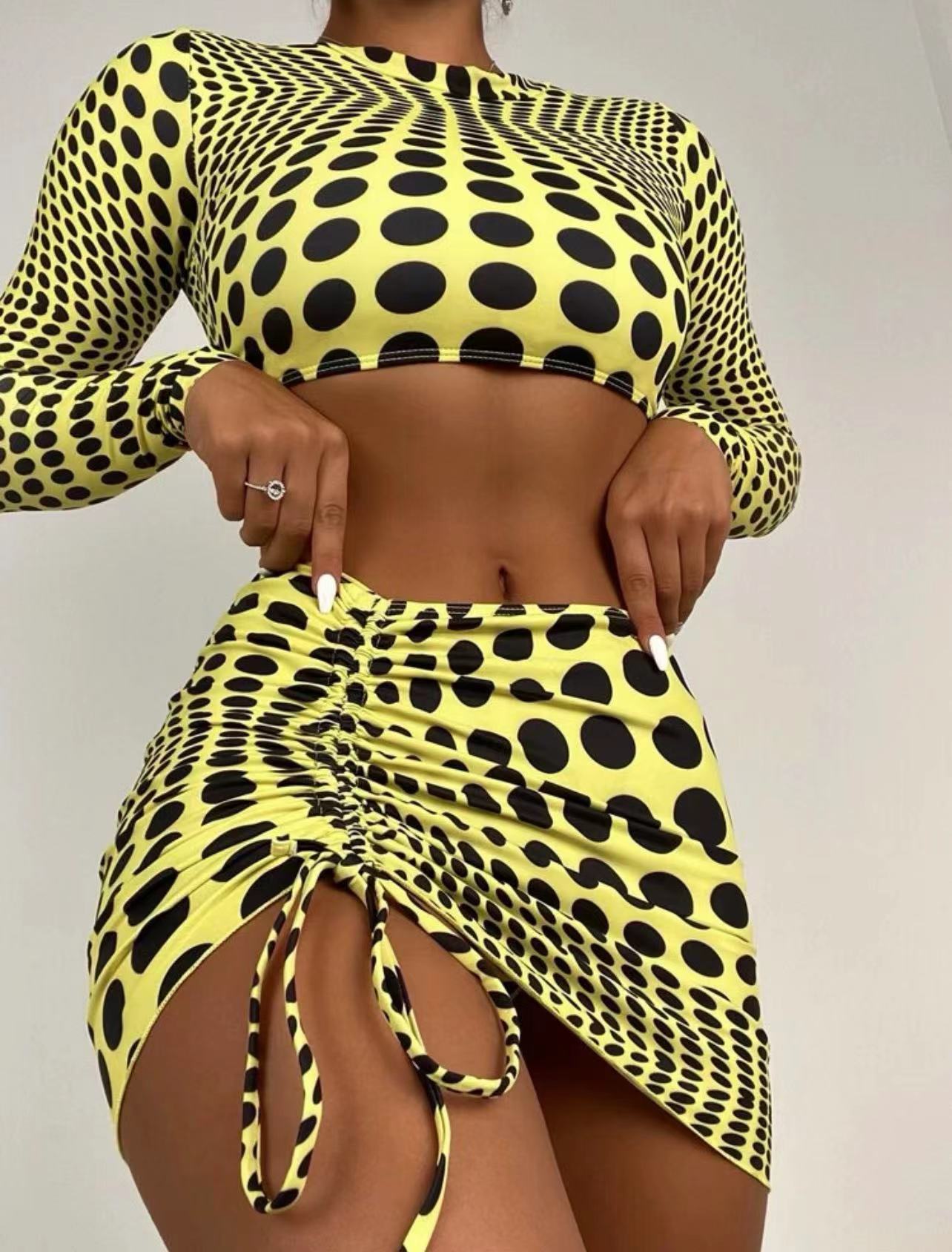 Dreiteiliger Badeanzug mit Polka Dots für Damen