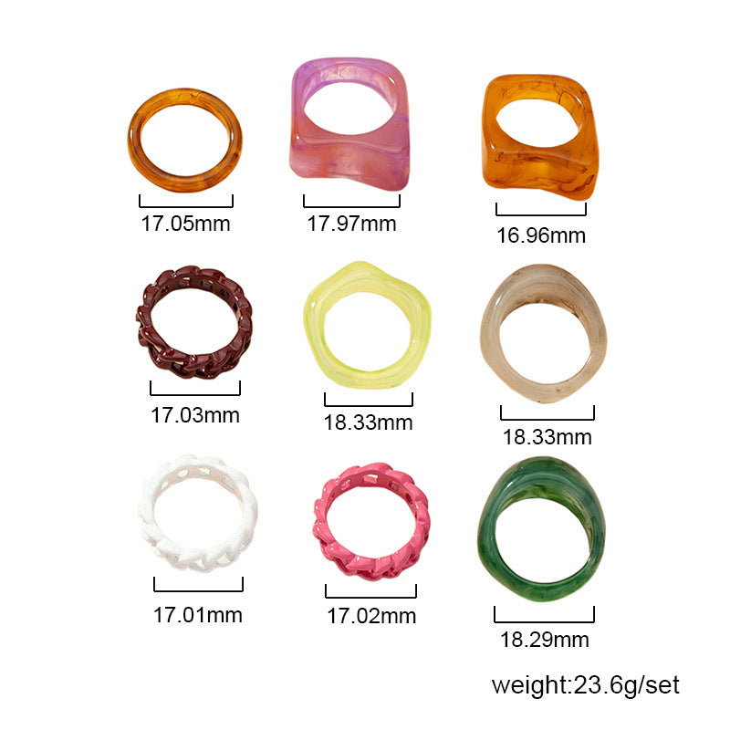 Net Red New Retro Fashion Acrylic Ring Set Women