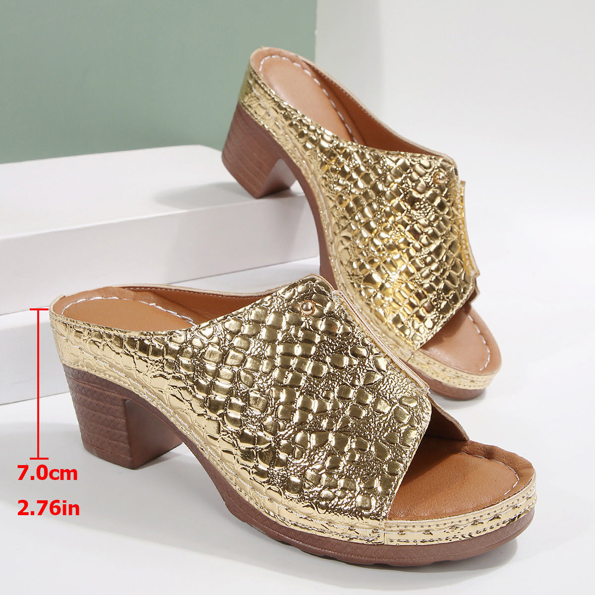 Ciabatte con punta aperta da donna, sandali con zeppa taglie forti