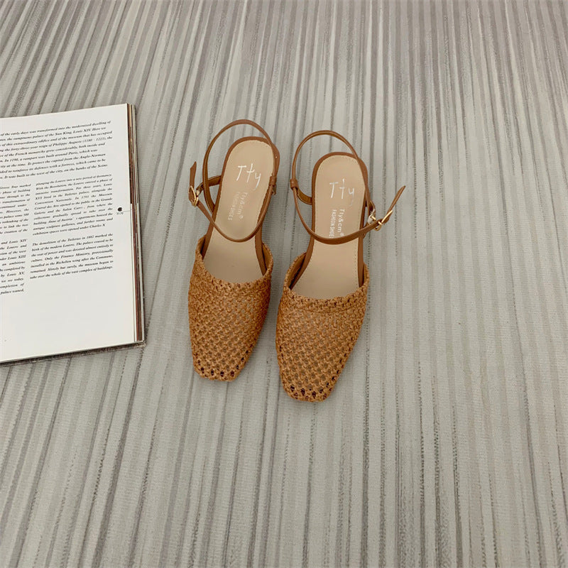 Vintage Weave Hollow-out Closed Toe Sandals Women