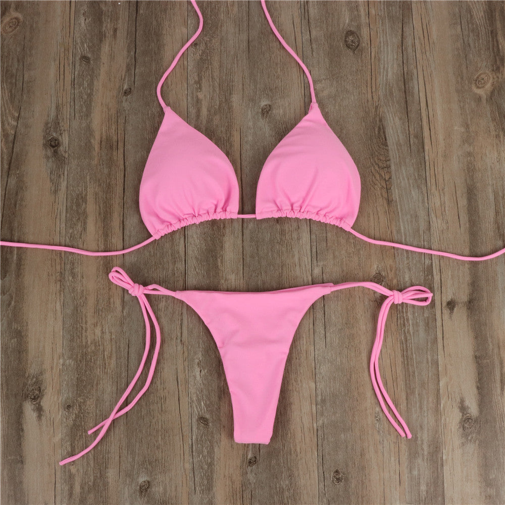 2 stücke Neckholder Lace-up Bikini Frauen Sommer Einfarbig Sexy Split Strap Einstellbare Badeanzug Anzug