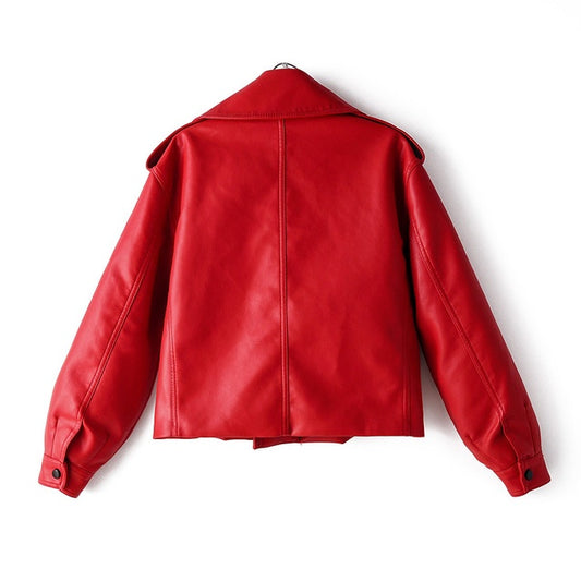 Giacca in pelle PU da donna con giacca corta in pelle lavata