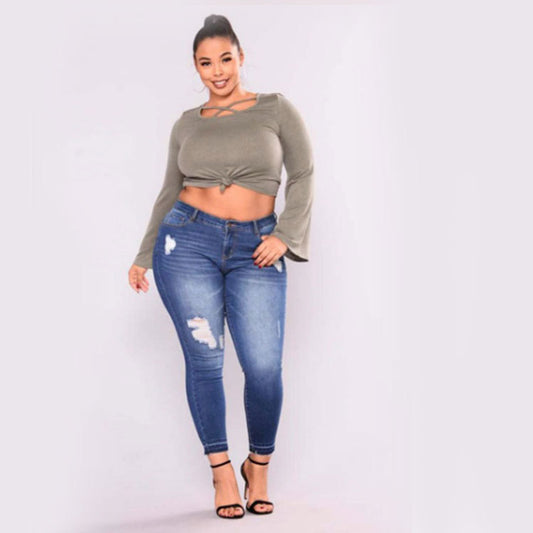 Holes to increase high stretch denim pants