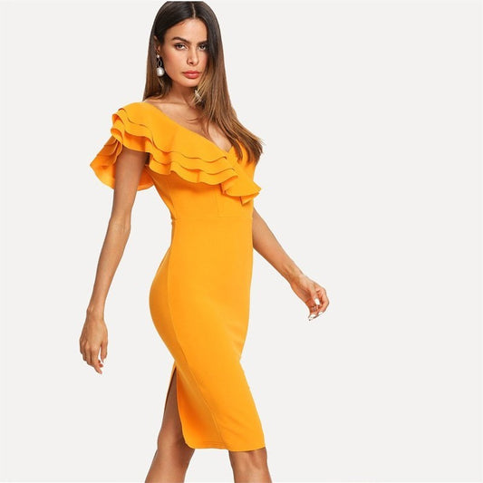 Women Summer Knee Length Slim Pencil Dress