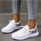 White Shoes Women Leopard Print Lace-up Sneakers Sports