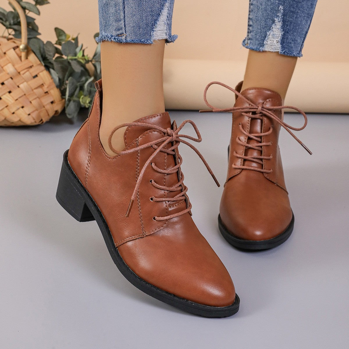 Autumn And Winter Plus Size Women's Wedge Temu Vintage Leather Shoes