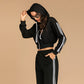Schwarzer kurzer Pullover, lässiger Sportanzug, zweiteiliges Set für Damen