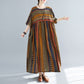 New Literary Large Loose Stripe Printed Short-sleeved Dress For Women
