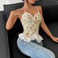 Retro Jacquard Stitching Sexy Lace Lace Spaghetti-strap Vest