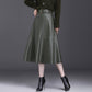 Lederrock Damen A-Linie Faltenrock mit hoher Taille