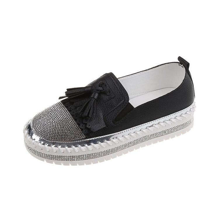 Shallow Leather Rhinestone Platform Shoes For Women