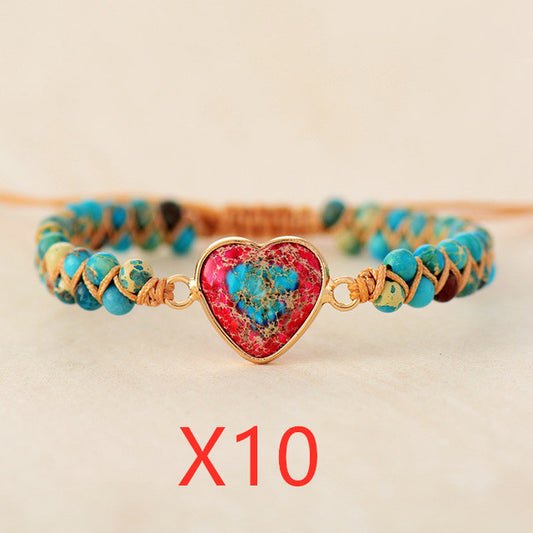 Rotes Kaisersteinarmband Pfirsichherz Liebesarmband Geflochtenes Armband