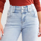 Women's High Waist Button Row Elastic Denim Pants