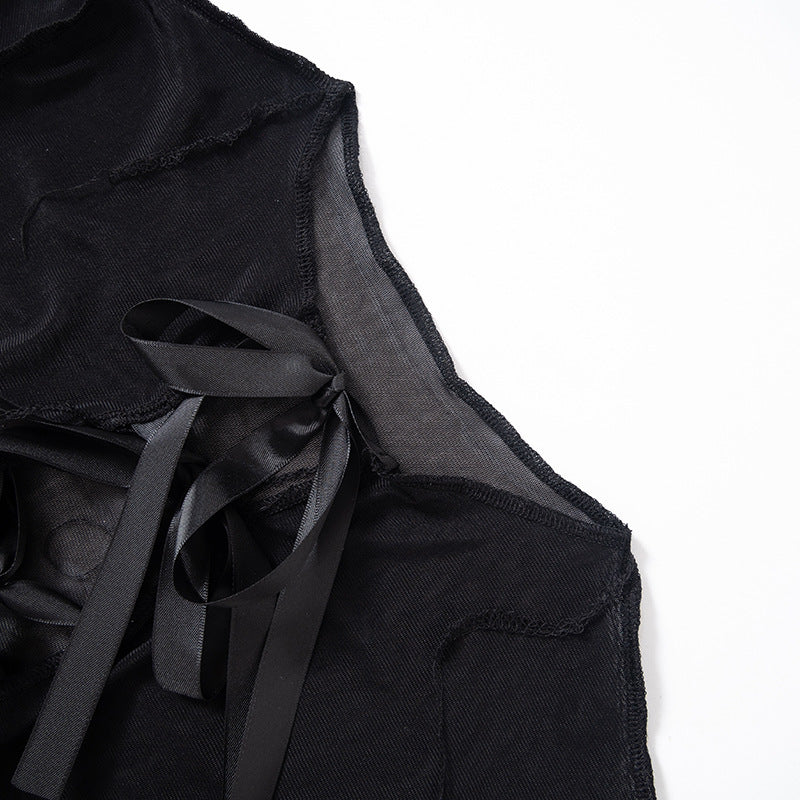 Completo gonna due pezzi con lacci in rete a maniche lunghe