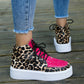 Scarpe da donna casual con plateau, tacco basso, stampa leopardata, a blocchi di colore, con pizzo, nuove autunnali