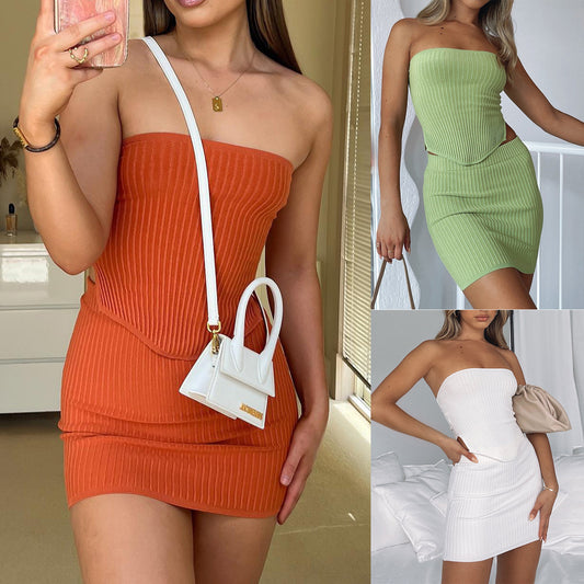 Damen Anzug Sexy Sommer Zweiteiler Outfits Crop Tops Bodycon Rock Sets Minikleid