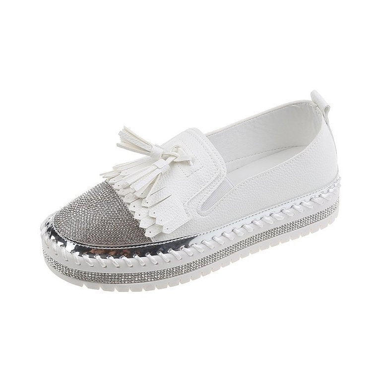 Shallow Leather Rhinestone Platform Shoes For Women