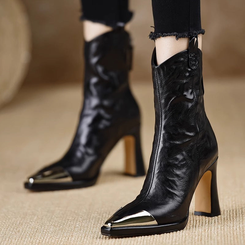 Plus Größe Mode Stiefel Frauen Spitz-zehe Retro Mid-kalb