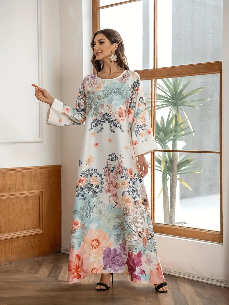 Elegantes langes Kaftankleid mit Blumendruck