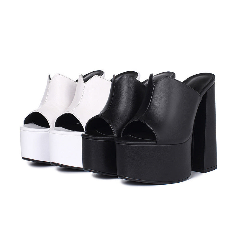 Wasserdichte Plateau-Sandalen aus Leder mit superhohem Absatz, Vollnarbenleder, weiches