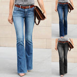 Mid Waist Washed Blue Jeans Street Trend