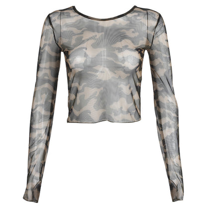 Durchsichtiges Camouflage-T-Shirt für Damen