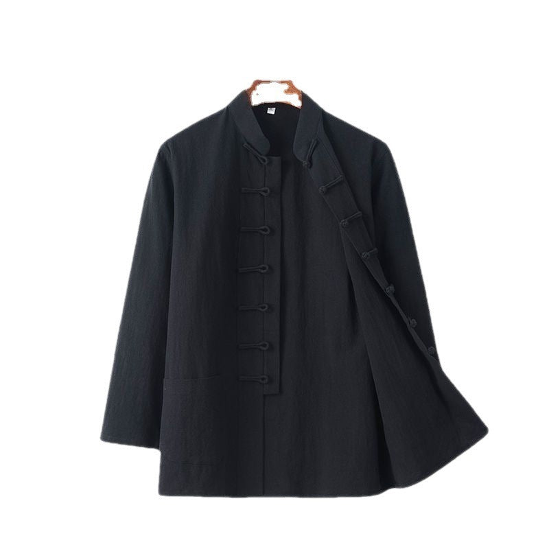 Camicia a maniche lunghe retrò etnica in cotone e lino Tang Suit