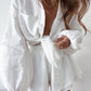 European And American Cotton Linen Women's Long-sleeved Top Ruffle Shorts
