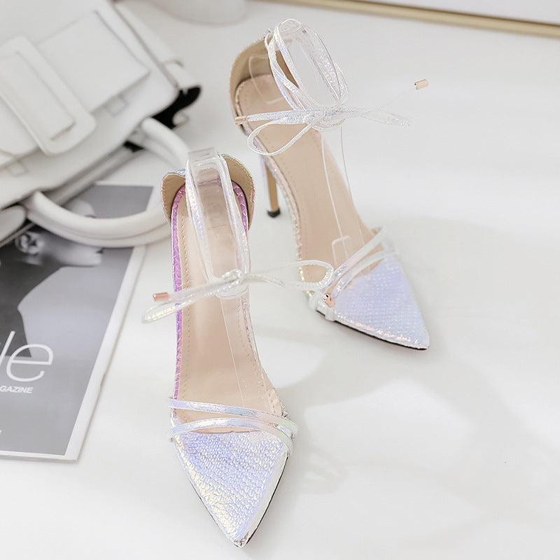 Europäische und amerikanische High Heel Silber Spitz High Heel Sandalen